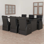 Set da Pranzo da Giardino 7 pz con Cuscini in Polyrattan Nero