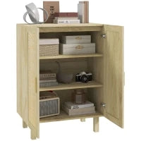 Credenza Design Bohémien a Doppie Ante con 3 Ripiani in Legno, 73 x 41 x 102 cm, Legno Naturale