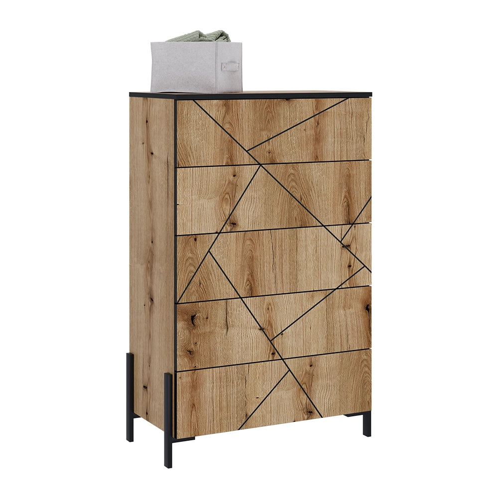 Vicco Cassettiera per camera da letto Rovere 78 x 120 cm con 5 cassetti