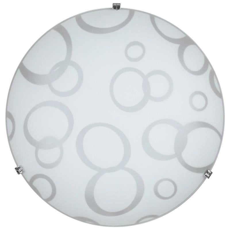 PLAFONIERA DARIA 1XE27 GANCI CROMO VETRO LASTRA BIANCO DECORATO CERCHI DARIA Ø30-P.10 CM