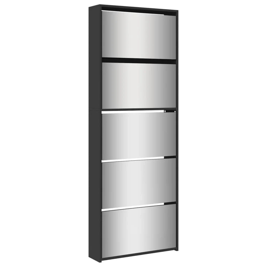 Scarpiera mobiletto portascarpe mobile ingresso/corridoio/soggiorno con specchio 5 ripiani 63 x 17 x 169,5 cm nero 02_0021414