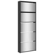 Scarpiera mobiletto portascarpe mobile ingresso/corridoio/soggiorno con specchio 5 ripiani 63 x 17 x 169,5 cm nero 02_0021414