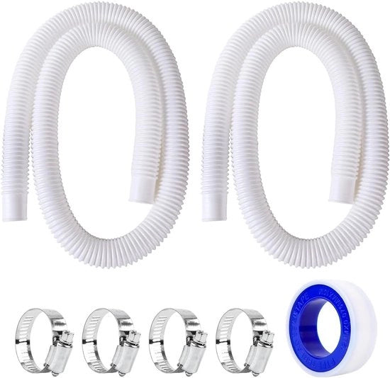 Serpentina per Piscina 32 mm - 2x 100 m PVC - 4 Fissaggi - Seringa Flessibile - Impermeabile - Materiale Robusto - Seringa per Pompaggio Piscina