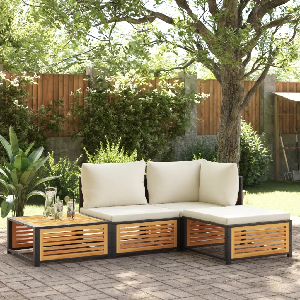 Sgabello da Giardino con Cuscini 68x68x30 cm Massello Acacia
