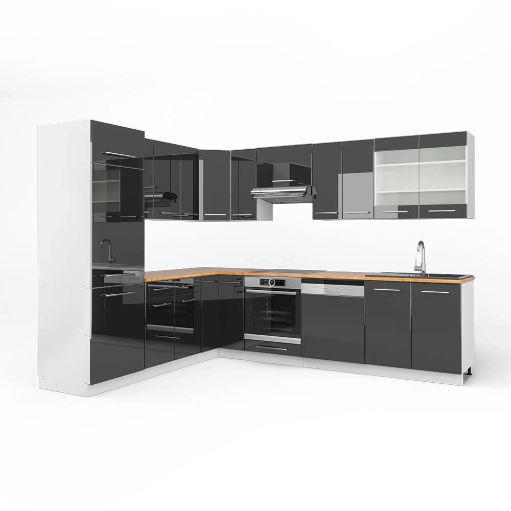 Cucina angolare completa Fame-Line Antracite lucido/Bianco 287 x 60 cm, PL Rovere Vicco