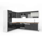 Cucina angolare completa Fame-Line Antracite lucido/Bianco 287 x 60 cm, PL Rovere Vicco