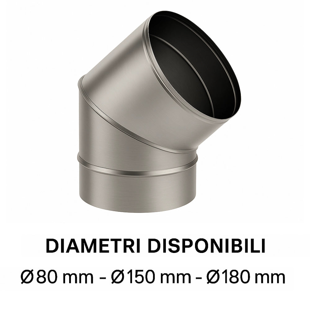 Curva 45° acciaio inox spessore 0,5 mm canna fumaria monoparete *** misura Ø 180 mm, confezione 1