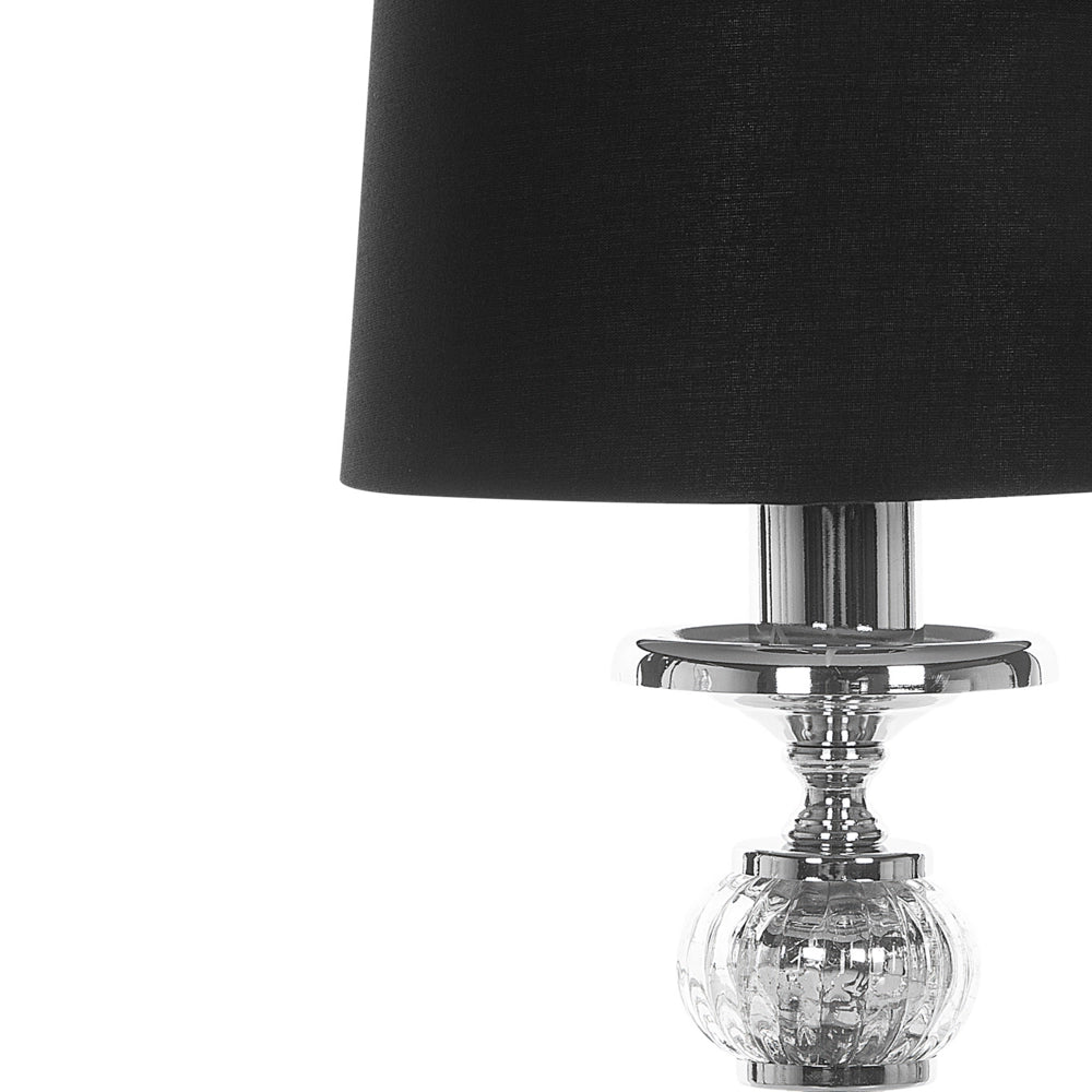 Lampada da tavolo Base in metallo argento Paralume impero Nero Paralume in vetro
