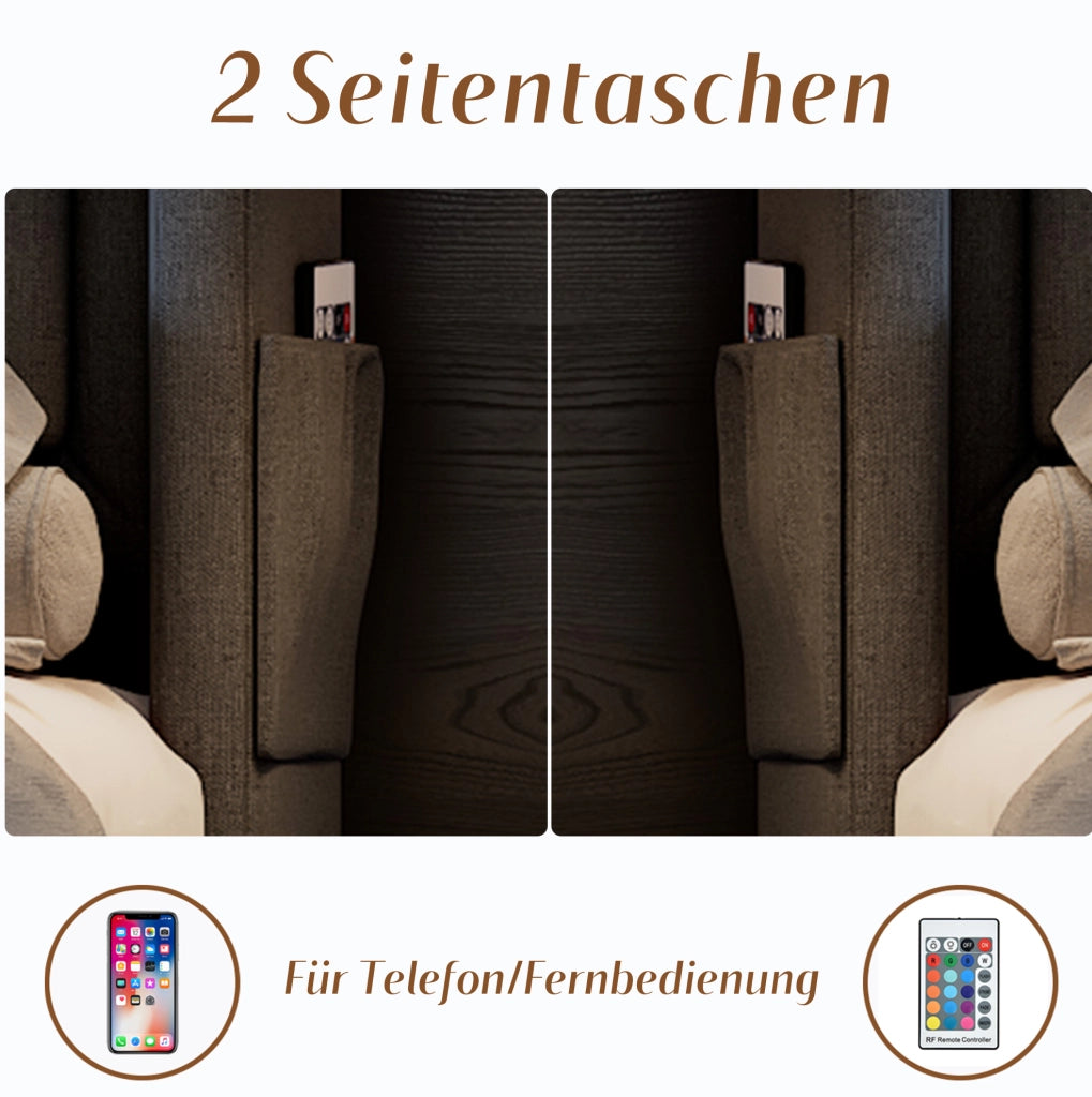 Letto 180 x 200 cm grigio con LED, ricarica e quattro cassetti