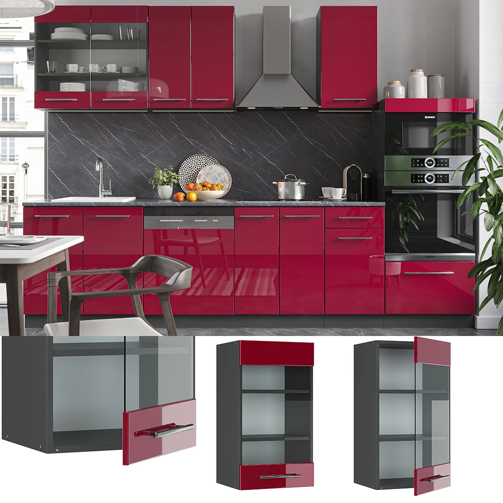Vicco Mobile da cucina in vetro Rosso bordeaux lucido 40 cm