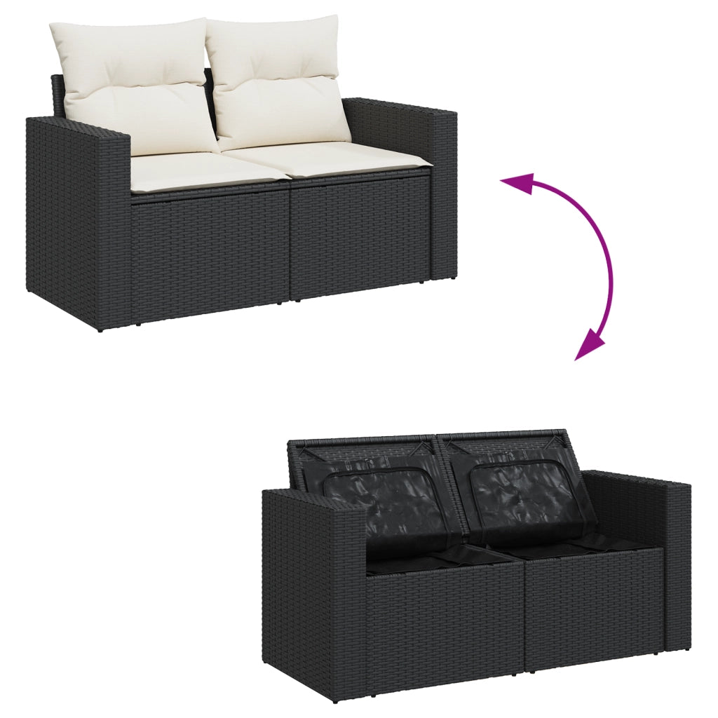 Set Divano da Giardino 9 Pezzi con Cuscini Nero Rattan Polimerico Acacia