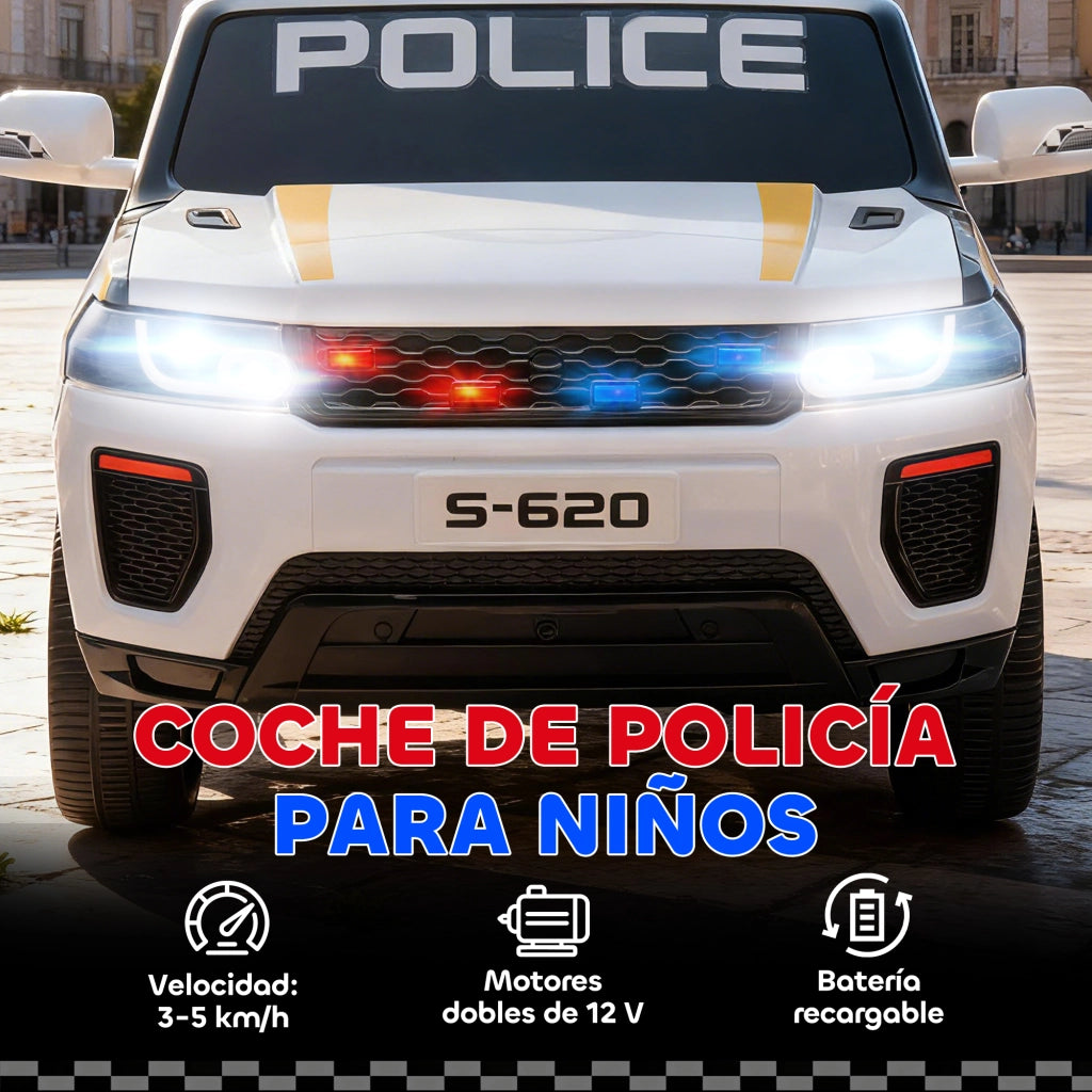 Auto Elettrica Polizia per Bambini con Telecomando ¨C Xylo ¨C Bianco con Sirena e Sospensioni