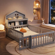 Letto per bambini a casetta 90x200 cm grigio con lavagna
