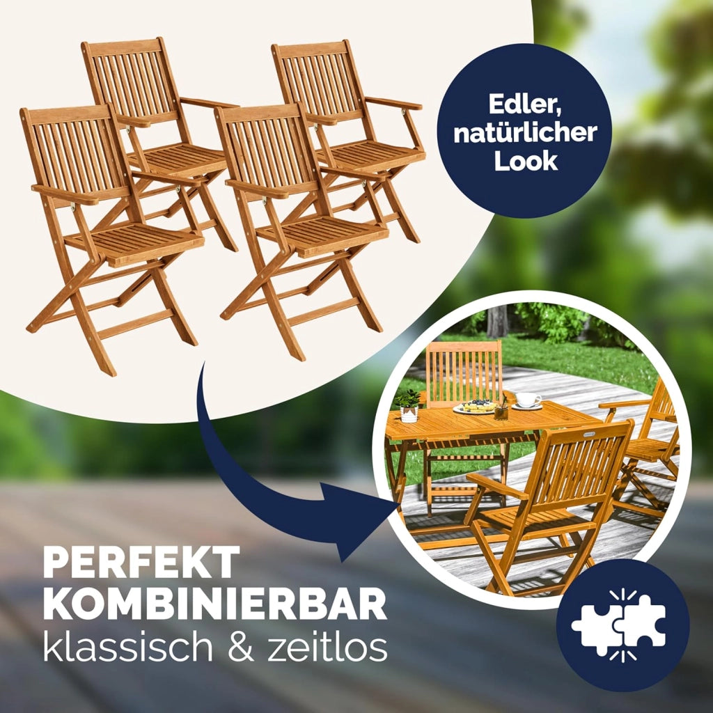 Deuba Sedie da Giardino Set di 4 Sydney pieghevoli in Legno di Acacia con braccioli Certificazione FSC® patio sedie da pranzo terrazza balcone