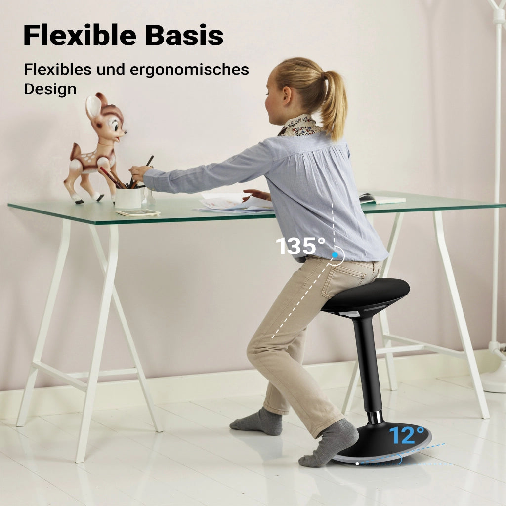Sgabello sit stand nero, sgabello girevole regolabile in altezza fino a 80 cm, max 135 kg, sgabello ergonomico per casa, ufficio, officina