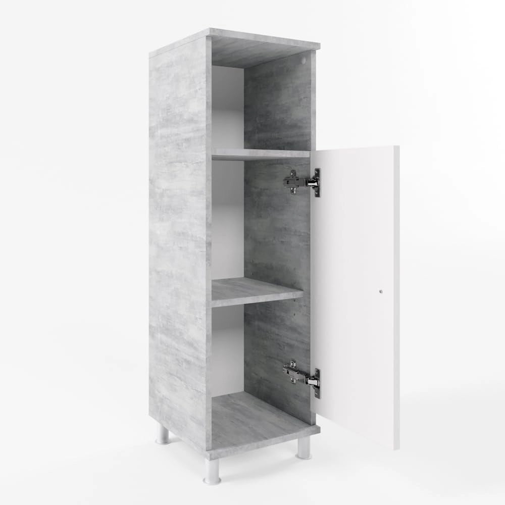Mobile Midi Fynn, Calcestruzzo, 30 x 95 cm, per la conservazione di accessori da bagno e compatibile con Fynn