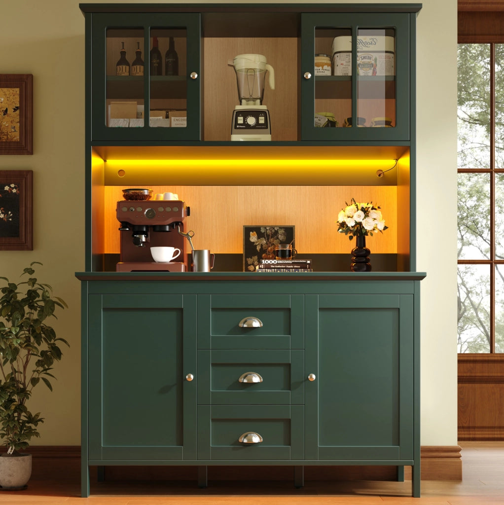 Credenza cucina 120x40x179 cm con luci LED; MDF; verde