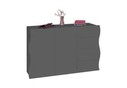 Mobile Multiuso 2 Ante 4 Cassetti Onda 124x40x81 cm Finitura in Melamina Antracite Opaco