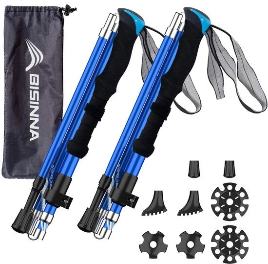 Trekkingstanghe, 2 pezzi/set, bastone da trekking pieghevole in alluminio, bastone da trekking con sistema Quick Lock, pieghevole, regolabile, leggero per campeggiare, escursioni, arrampicata, escursioni a piedi (2 colori)