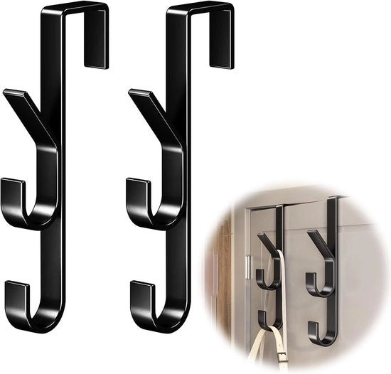 Set di Haken per Porta da 2 - Maniglione per Porta - Haken per Abbigliamento - Nero - Senza Trapano - Diametro Porta 3-41 cm - Jashouder