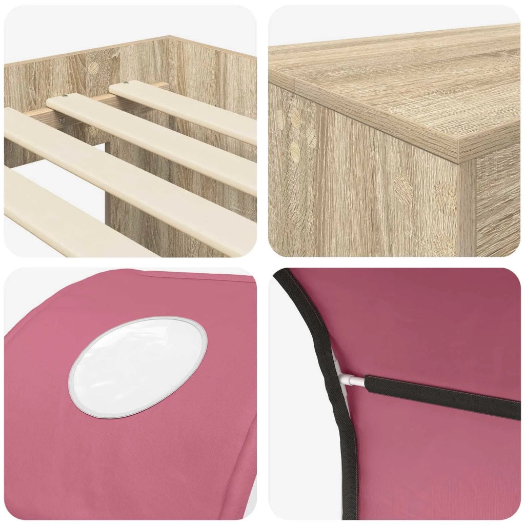 Letto con Tunnel 3 pz Rovere Artigianale e Rosa 3423518