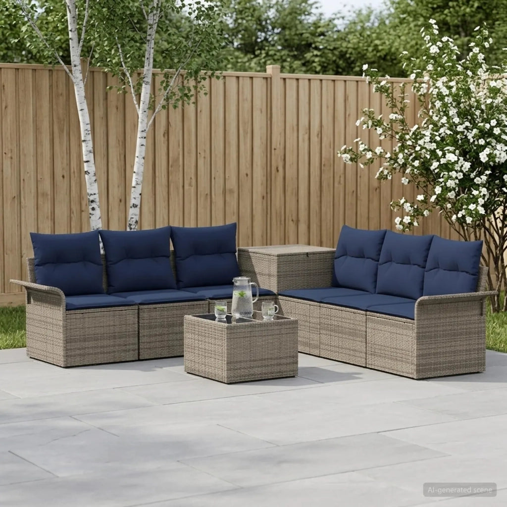 Set di divani 8 pz Grigio e Blu Navy Rattan sintetico e Acciaio 3448007