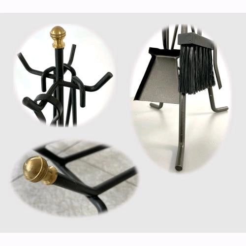 Set Camino in Ferro Battuto Nero con Parascintille 100x48cm e Kit Attrezzi 58cm