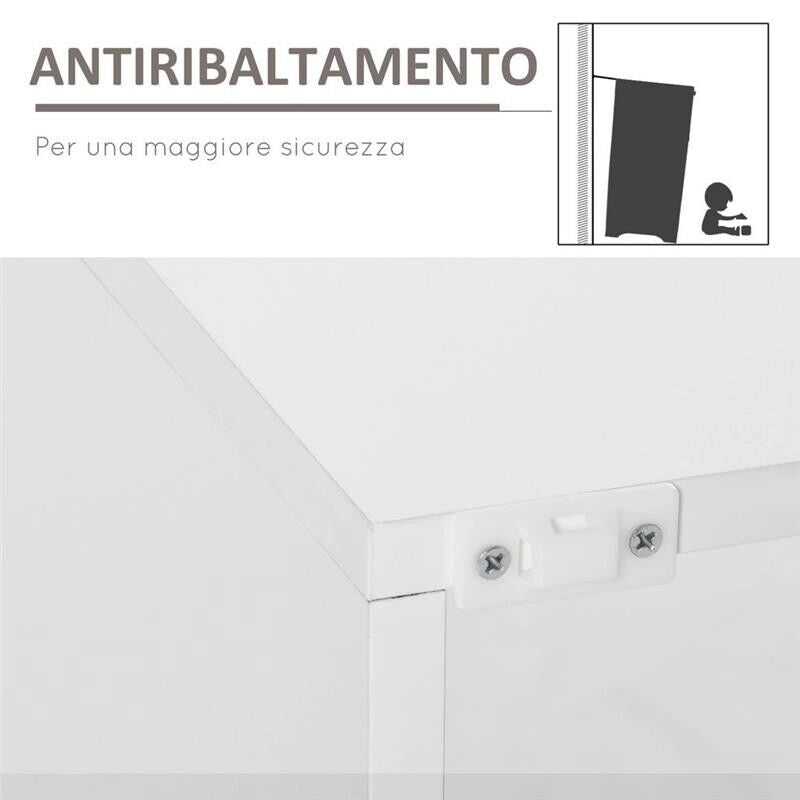 CREDENZA MODERNA CON MENSOLE IN VETRO 97X35X83 CM IN COLORE  BIANCO