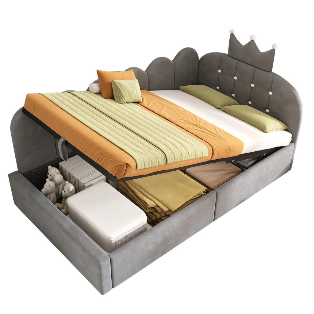 Letto da giorno 90x190 cm con contenitore idraulico; velluto grigio