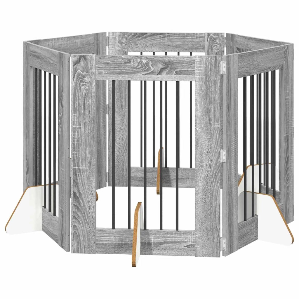 Cancello per cani con supporti 6 pcs Grigio Sonoma 60 x 80 cm