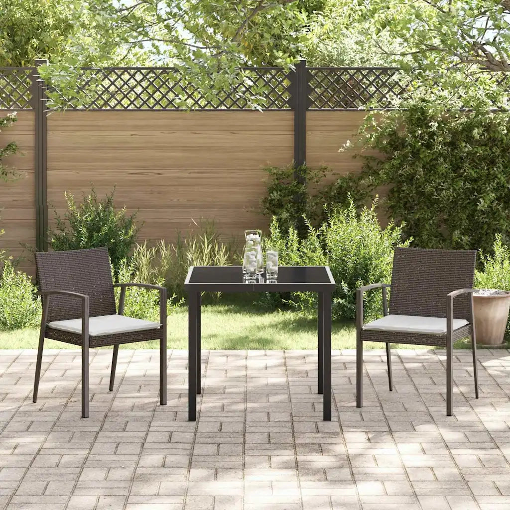 Set da Pranzo per Giardino 3 pcs Marrone e Nero Rattan in PE
