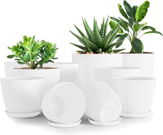 Decorative planters in plastica moderna - vasi per piante, piante grasse, fiori e cacti (set da 10 in bianco)