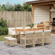 vidaXL Set da Pranzo da Giardino 11 pz con Cuscini Beige in Polyrattan