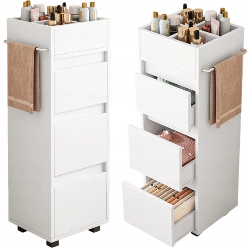 Mobile a colonna bianco per il bagno, moderno e compatto, alto 90 cm.