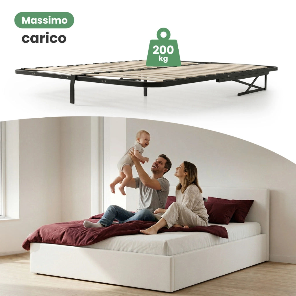 Rete Letto in Metallo con Pistoni a Gas 28 Doghe Divisibile 140x200 cm