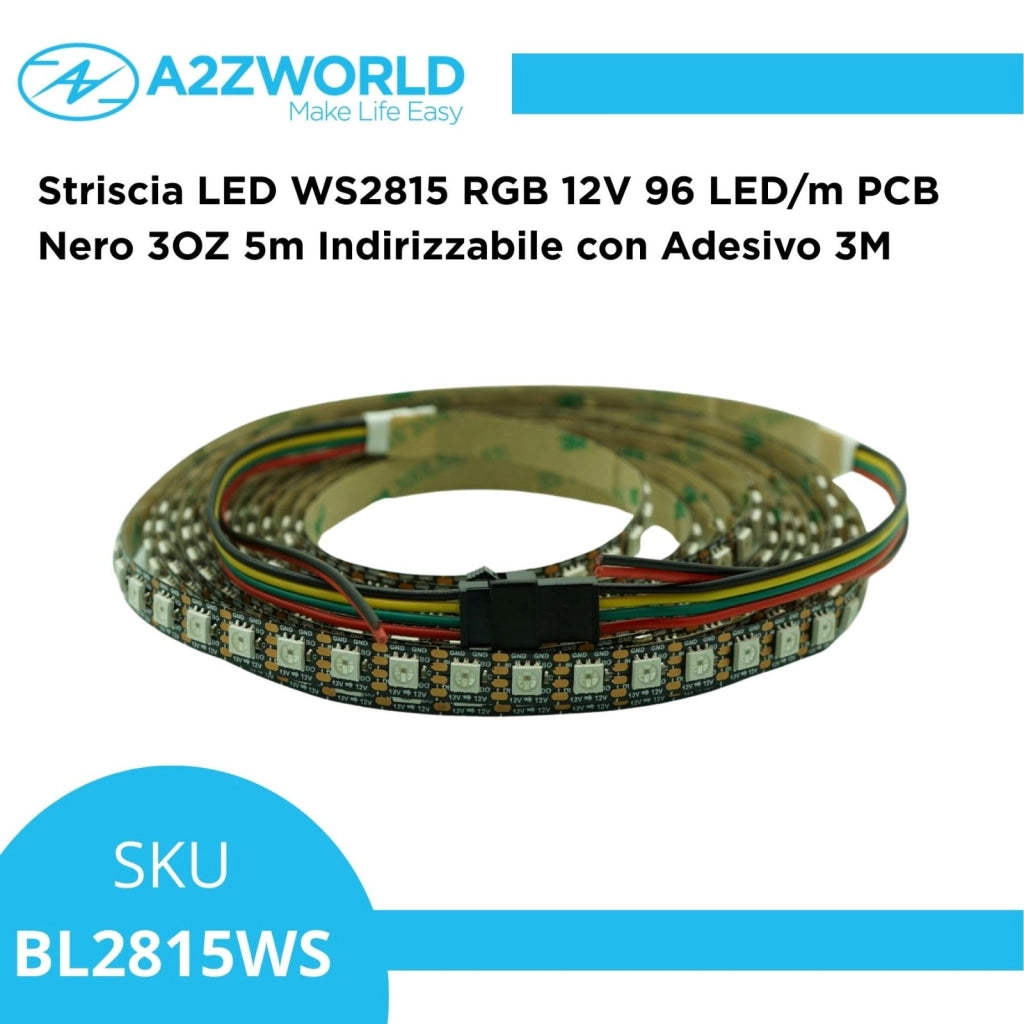 Striscia LED SPI WS2815 RGB 12V 96 LED/m PCB Nero 3OZ 5m Indirizzabile Ogni Singolo LED