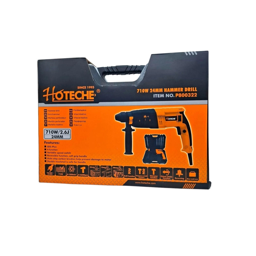Trapano tassellatore demolitore 710W con percussione attacco SDS Plus ideale per forature su cemento legno e metallo dotato di valigetta e accessori