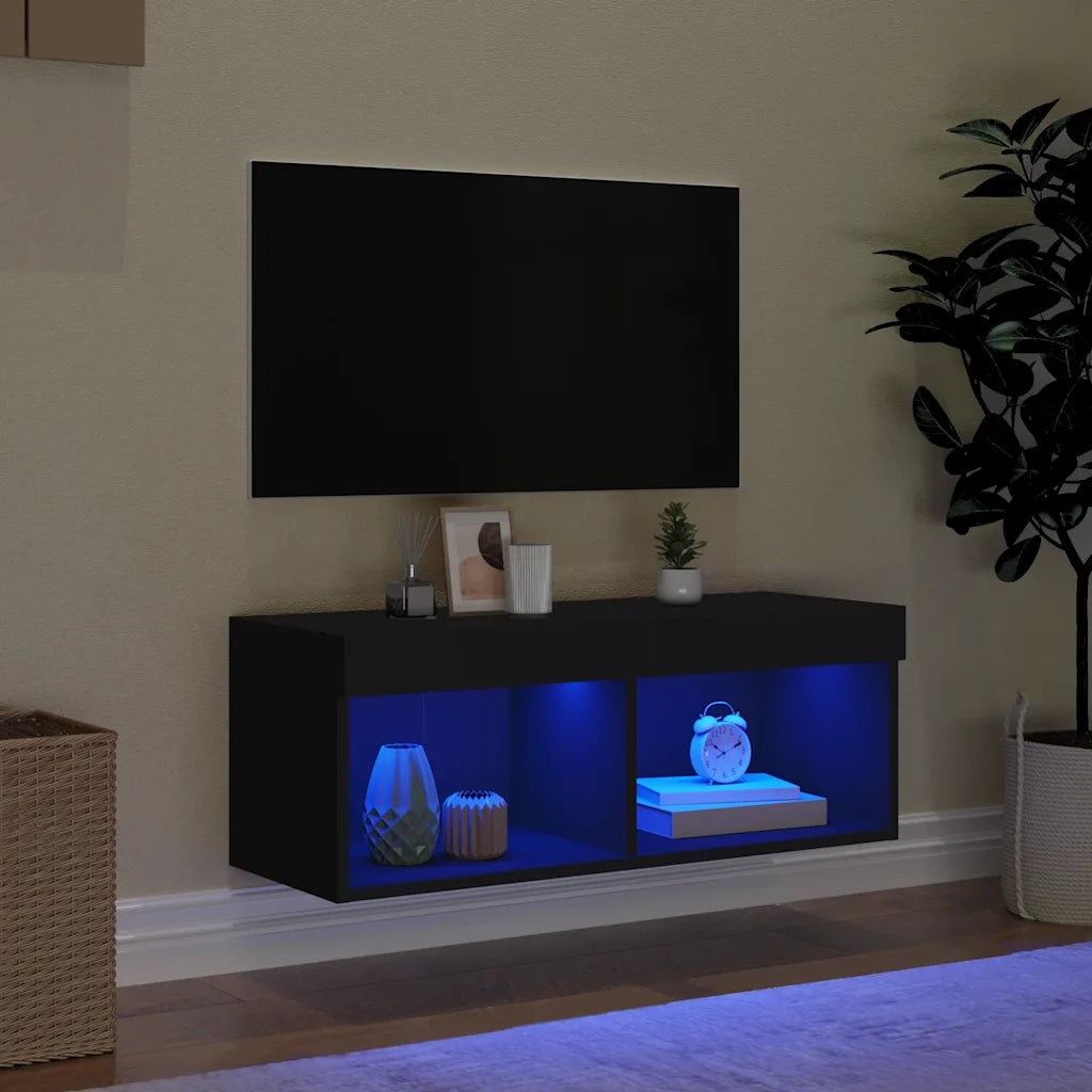 Mobile TV | Armadietto TV | Mobile Porta TV con Luci LED Nero 80x30x30 cm