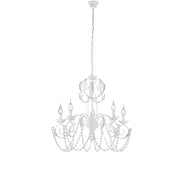 Lampadario Shabby Damasco 5 Luci Ferro Battuto Bianco E Cristalli