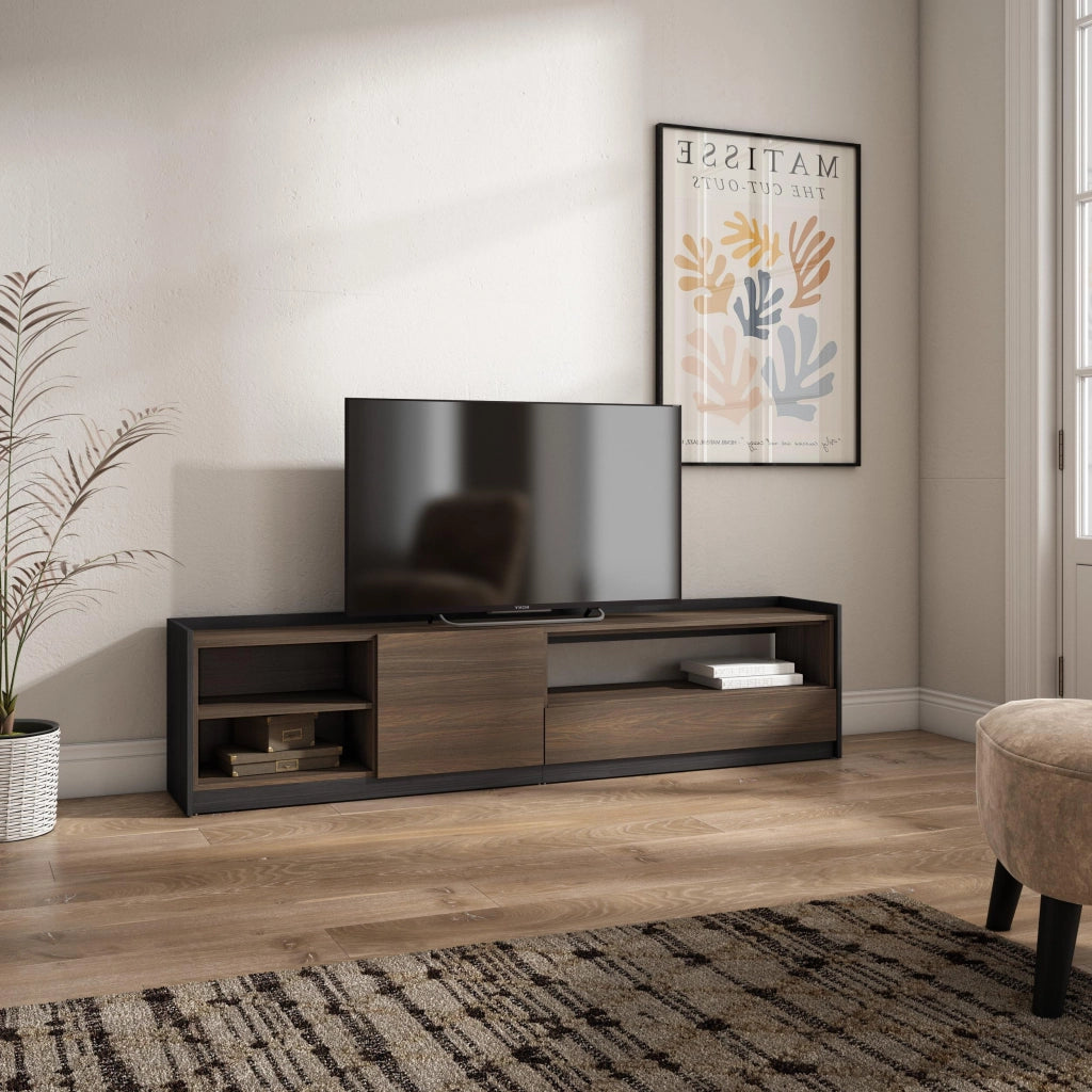 Mobile TV Soggiorno, 207x50x37 cm, Per TV fino a 80", Mobile Soggiorno, Rovere scuro e Nero