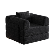 Divano letto monoposto modulare con contenitore nel bracciolo e struttura in acciaio in chenille nero