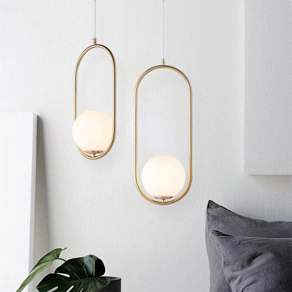 Lampadario a Sospensione da Soffitto Moderno Anello in Oro con sfera in vetro opaco e Attacco lampadine LED G9