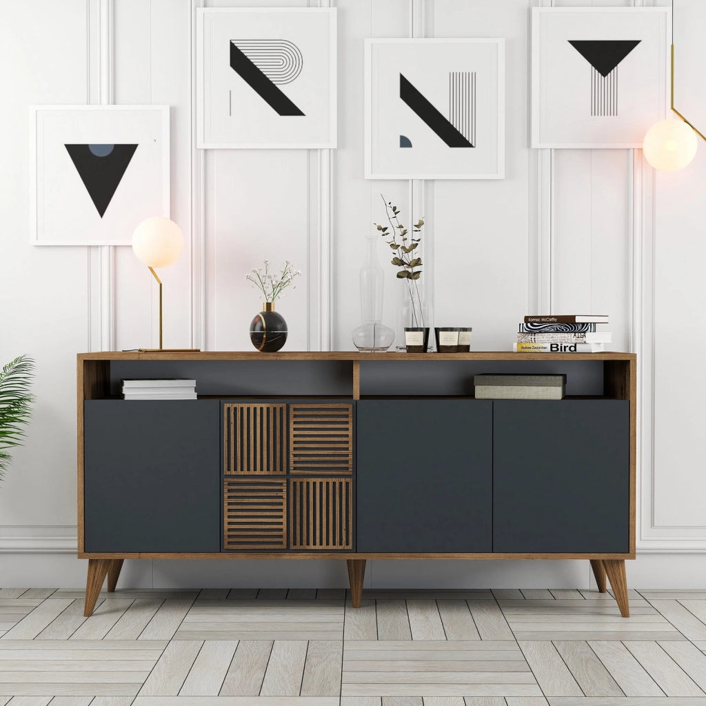 Credenza in legno "Milano" - 160 x 35 x 78 cm - Noce, Antracite