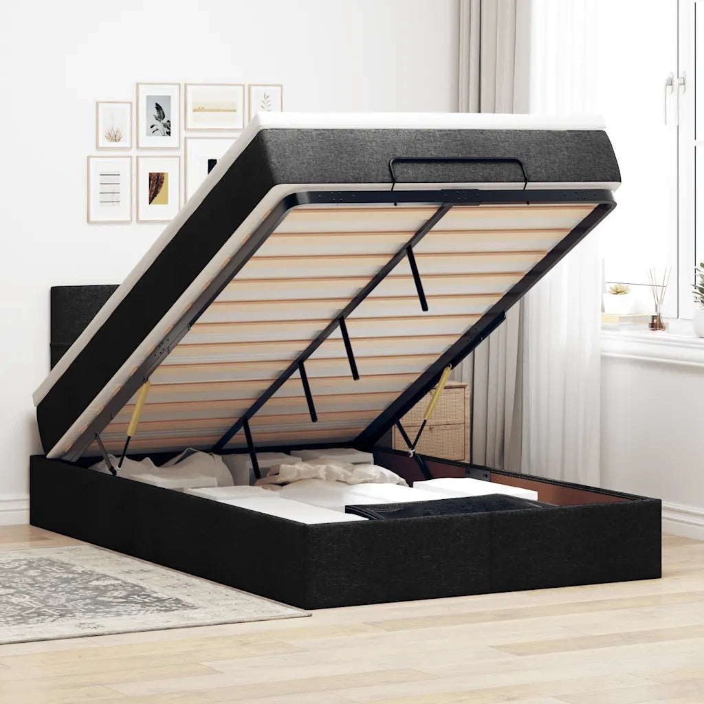 Pouf Letto con Materasso e LED Nero 120x190 cm in Tessuto 3312293