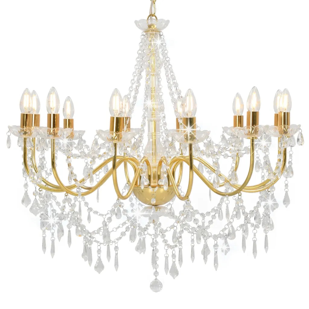 Lampadario dal design antico con perline 80 x 75 cm elegante effetto luminoso in metallo color oro 02_0046417