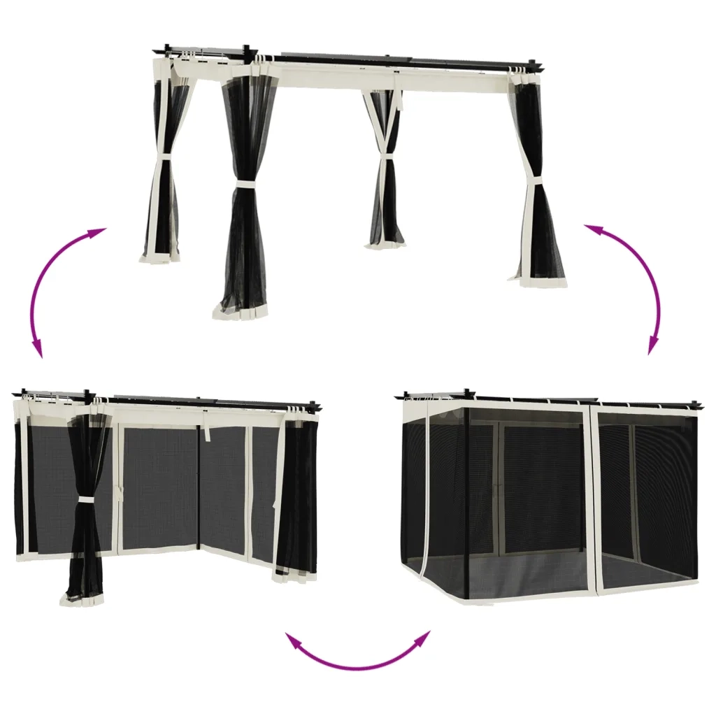 vidaXL Gazebo con Pareti in Rete Crema 3x3 m in Acciaio