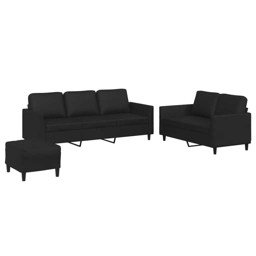 Set di Divani 3 pz con Cuscini Nero in Similpellecod mxl 104150