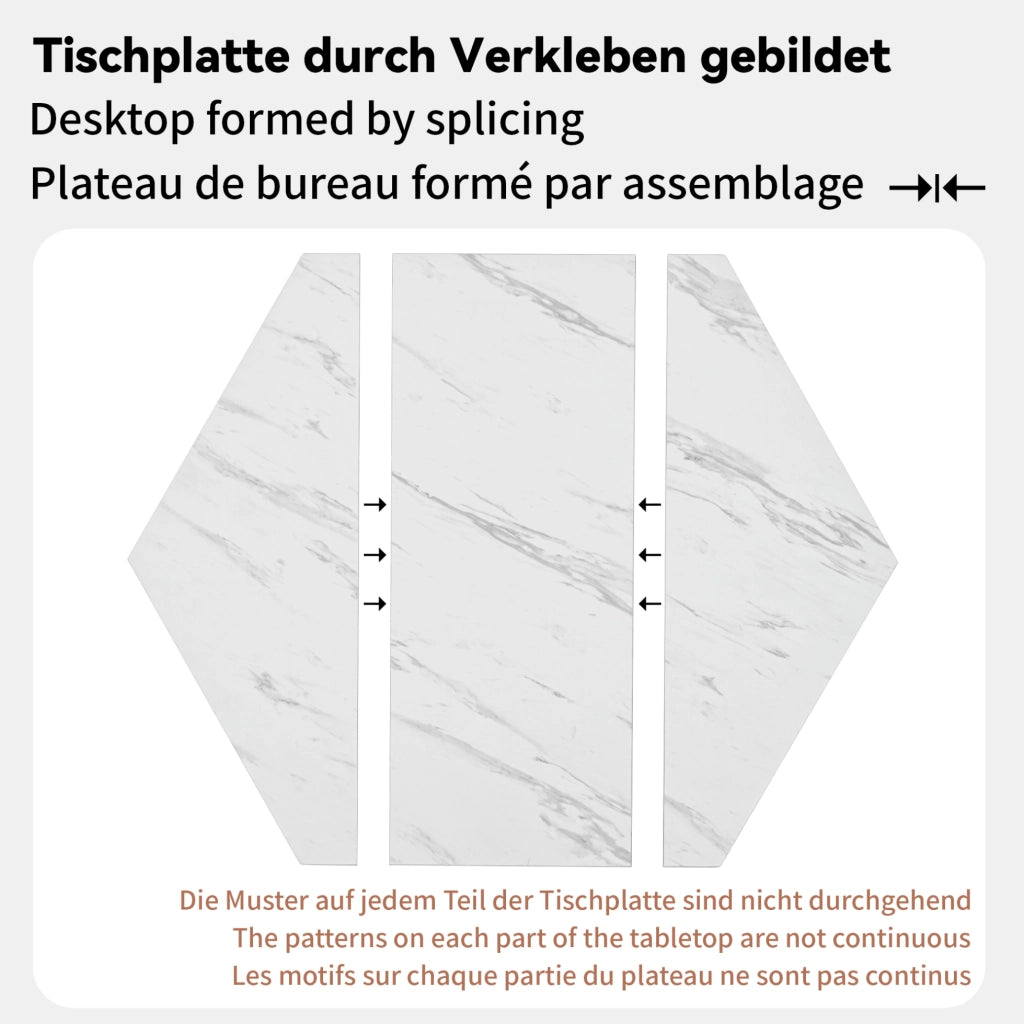 Tavolo esagonale effetto marmo con base in metallo dorato
