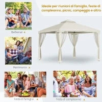 Gazebo da Giardino 3x3m con Zanzariera, Struttura in Metallo e Copertura in Poliestere, Beige