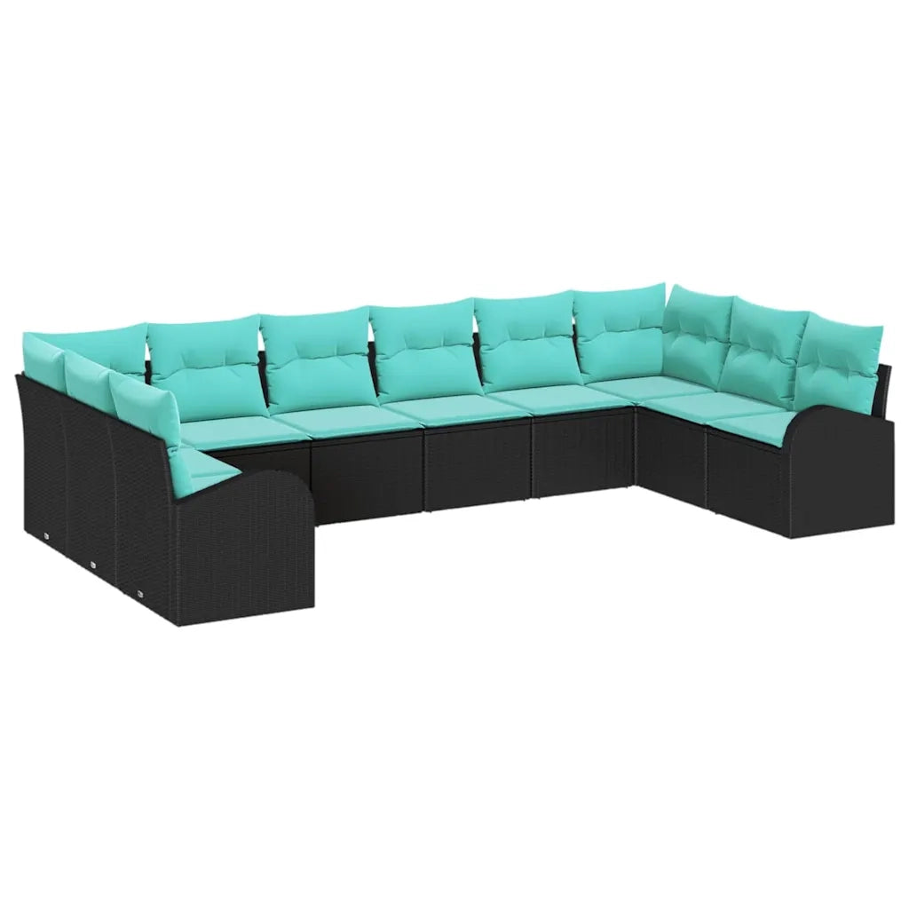 Set Divano da Giardino 10 pcs Nero e Turchese polyrattan 3354895
